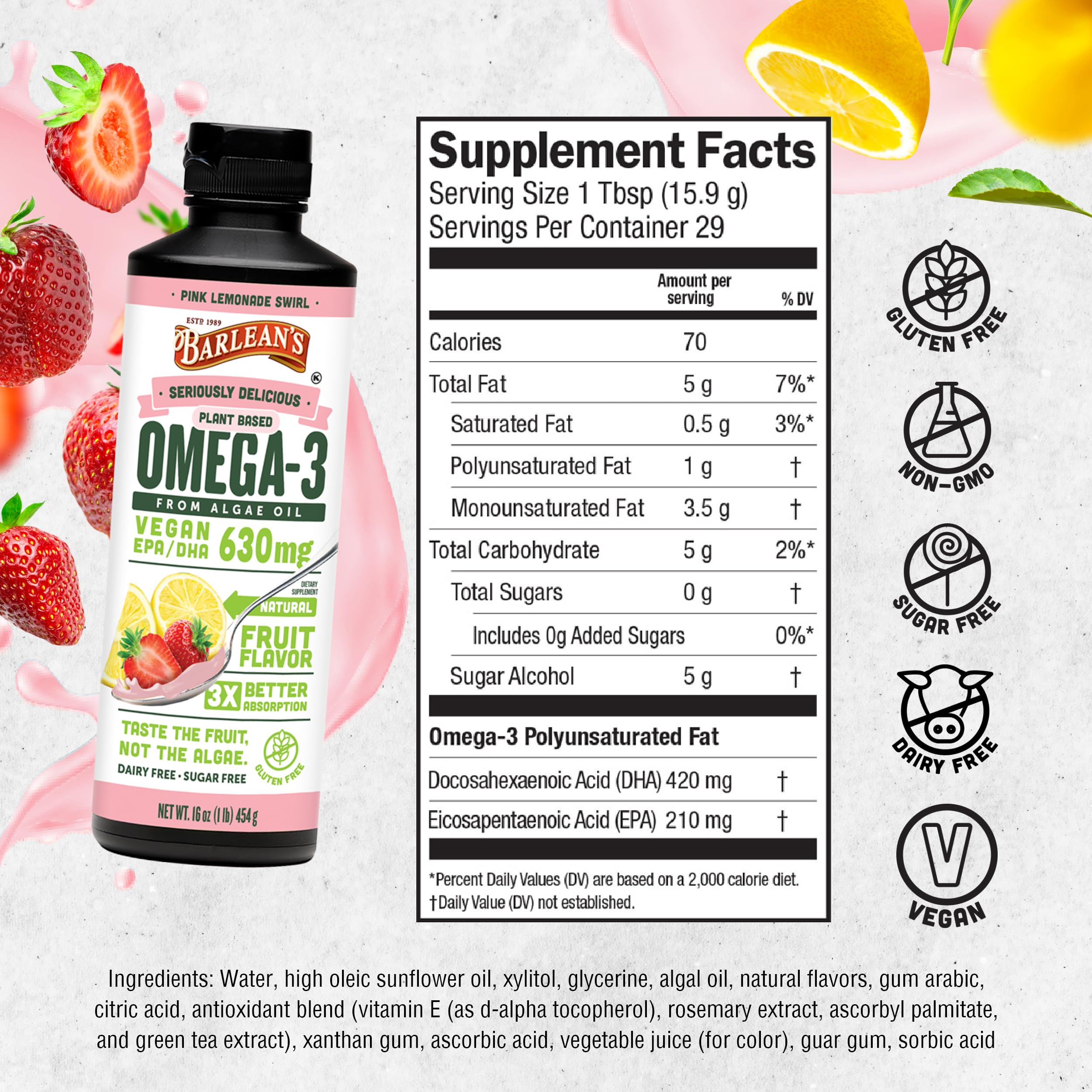 Barlean's Pink Lemonade in oatmeal demonstrates simple daily omega-3 integration.
