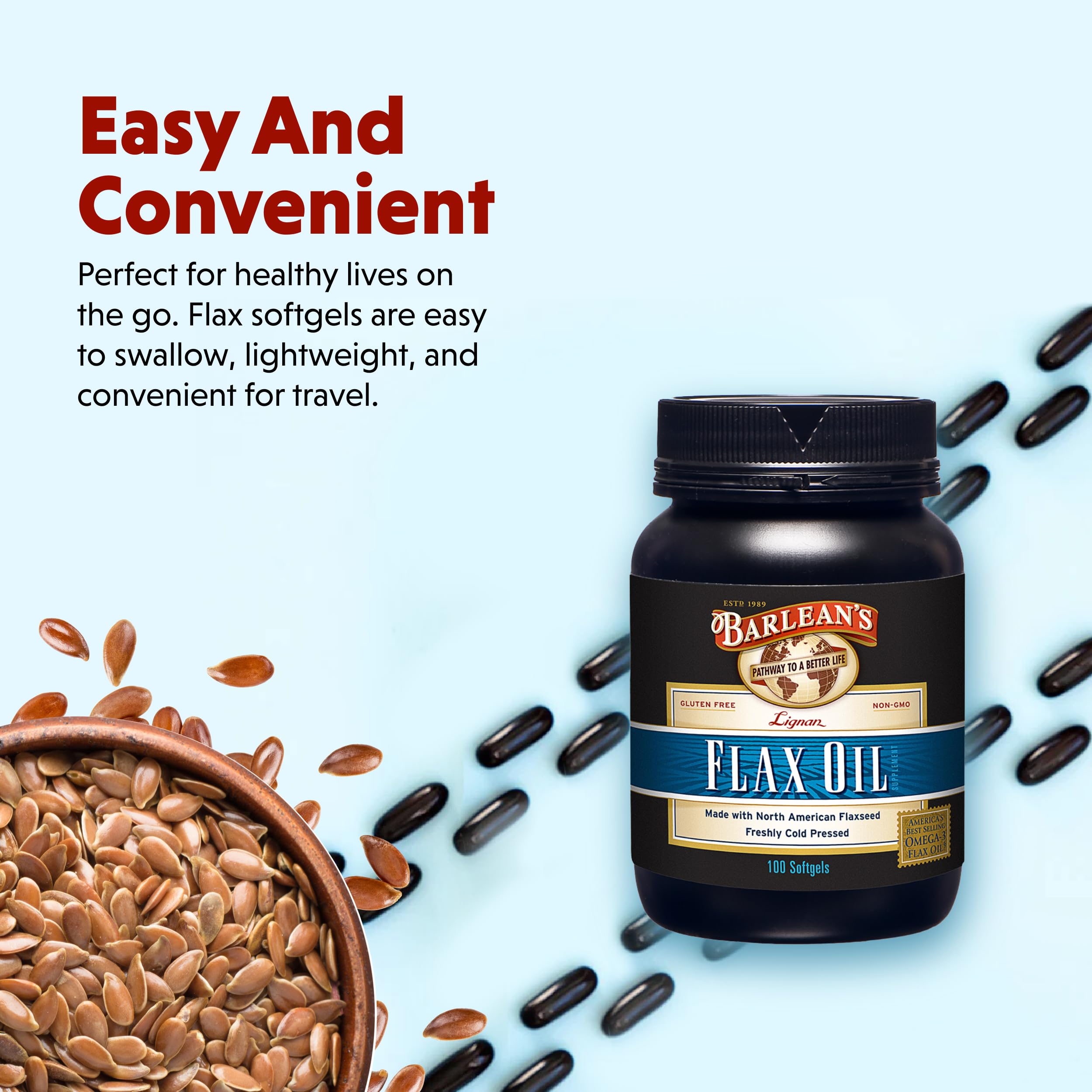 Barlean's softgels easy to swallow, ideal for daily routines.