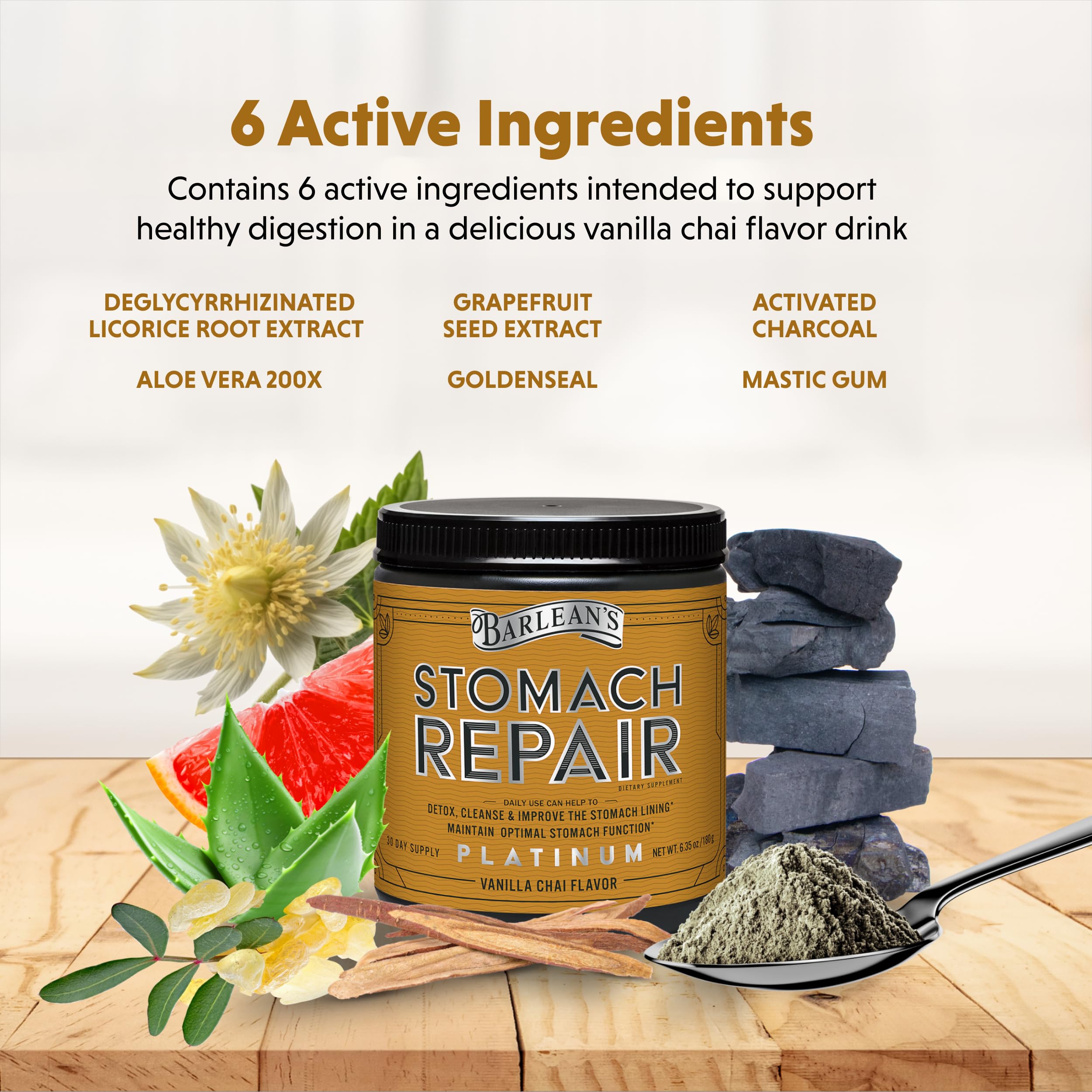 Barlean's Stomach Repair activated charcoal color indicates detox-friendly formula.