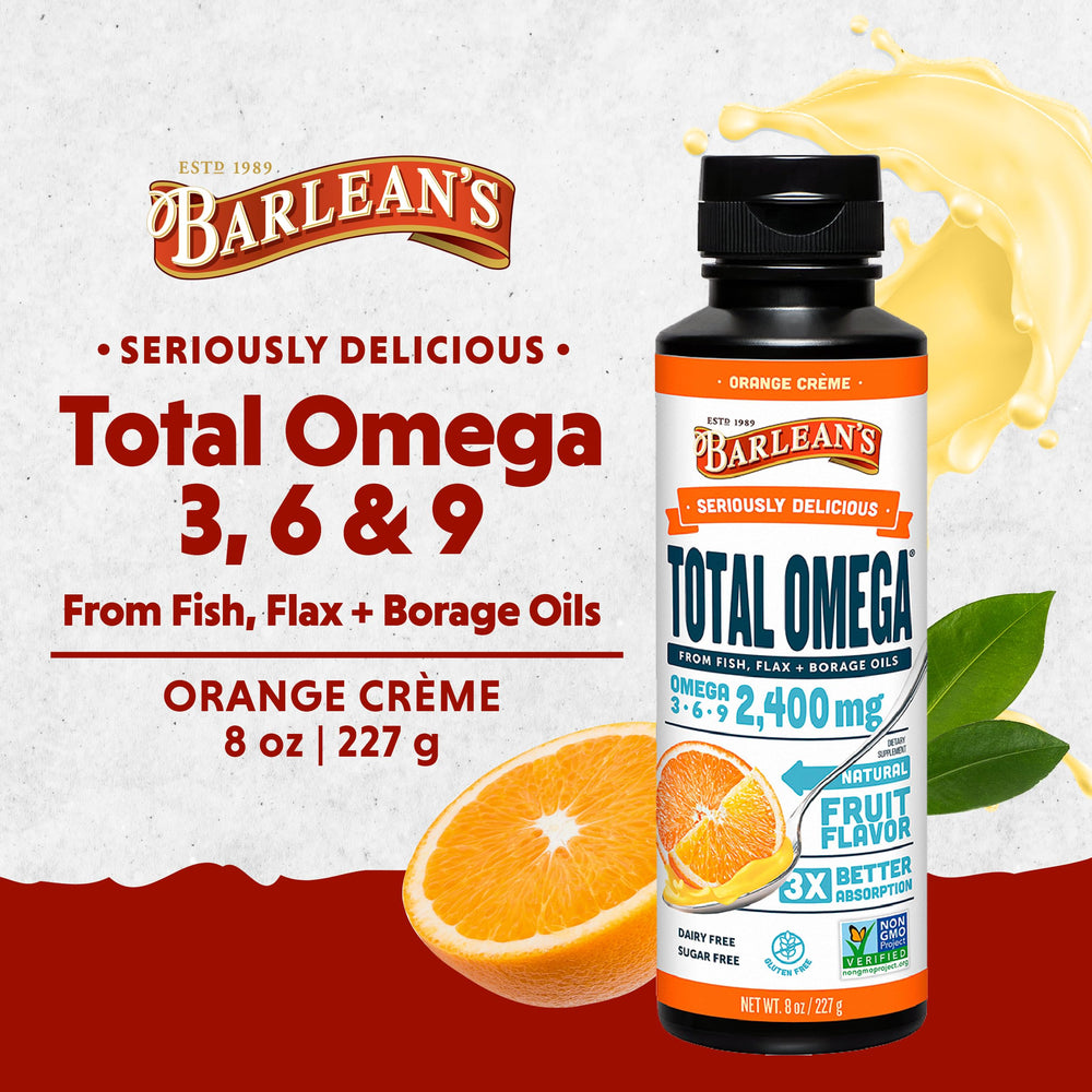 Barlean's Total Omega 3-6-9 Orange Creme pour shows smooth texture for easy dosing