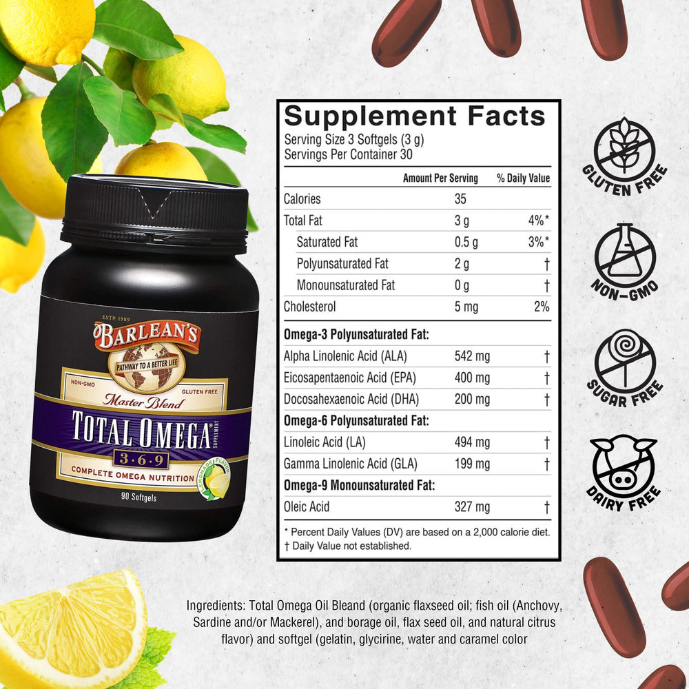 Barlean's Total Omega 3-6-9 proudly made in the USA.