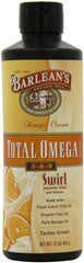 Barlean's omega blend spoon dispensing a measured serving for daily use.