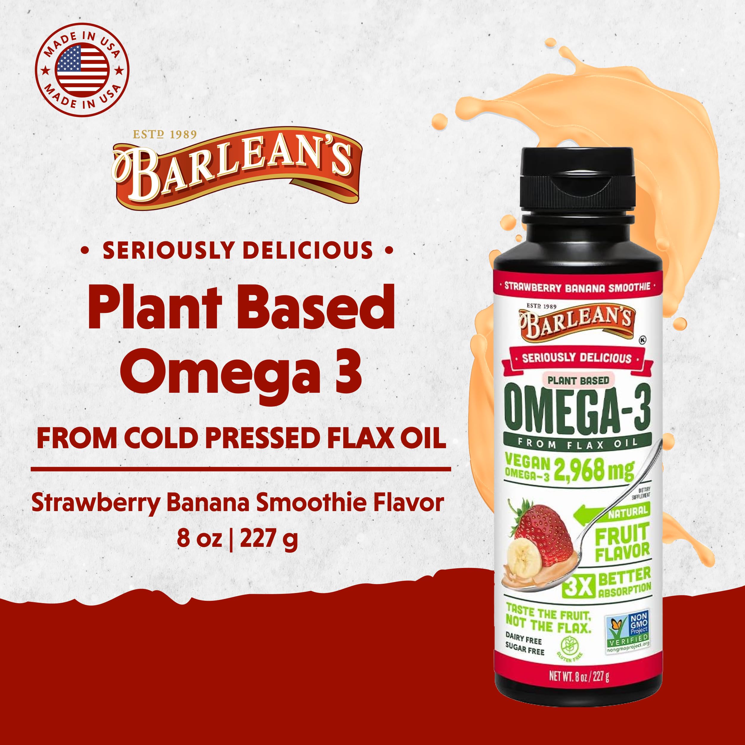 Barlean's flax oil pour makes smoothies or yogurt easier to enjoy.