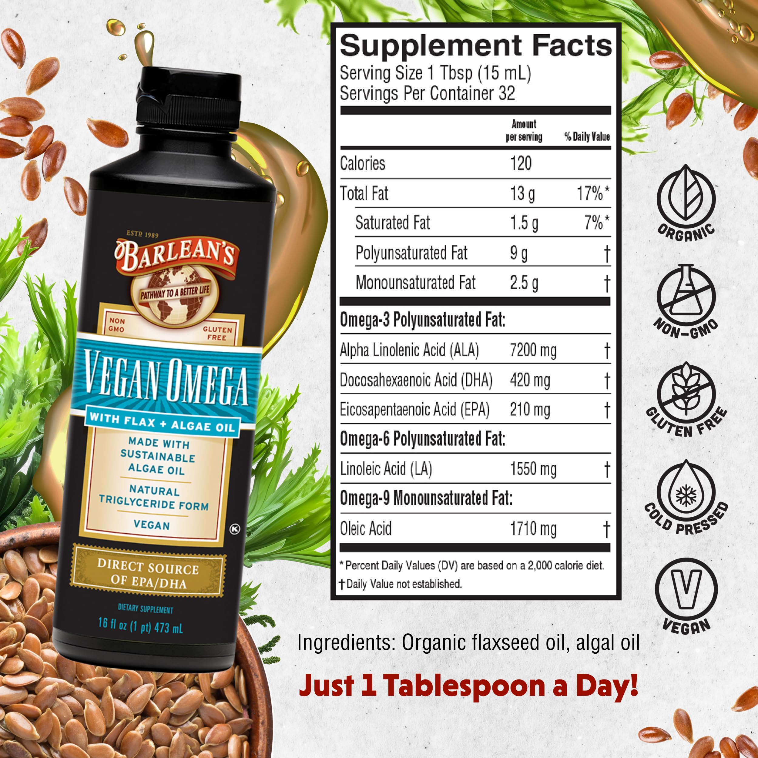 Barlean's Vegan Omega spoon-dispense ready to take straight or on foods.