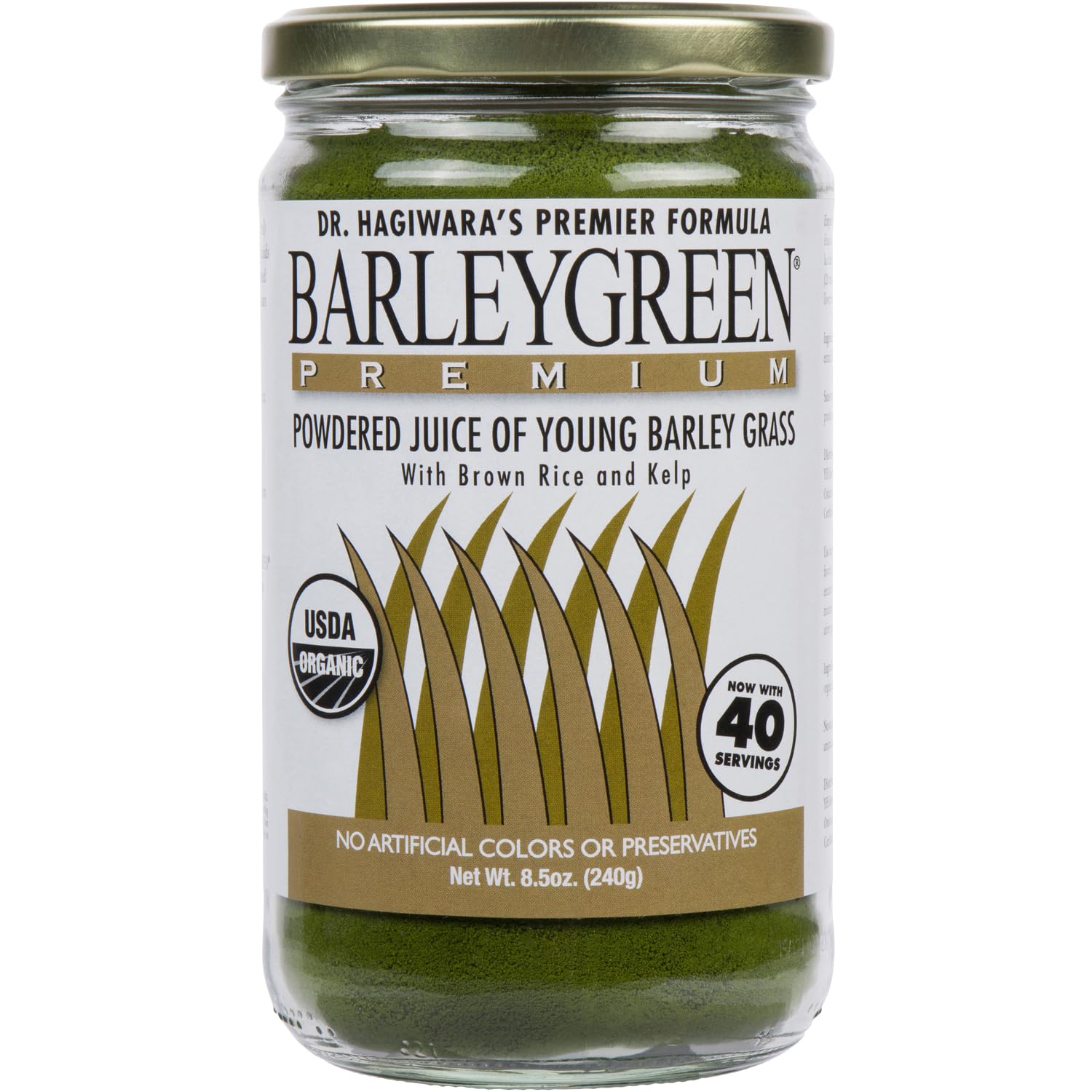 BARLEYGREEN Dr Hagiwara original premium with kelp bottle highlights a nutrient-dense barley grass blend for daily use