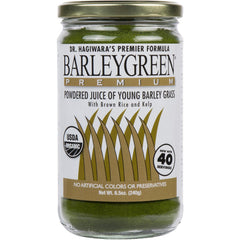BARLEYGREEN Dr Hagiwara original premium with kelp bottle highlights a nutrient-dense barley grass blend for daily use