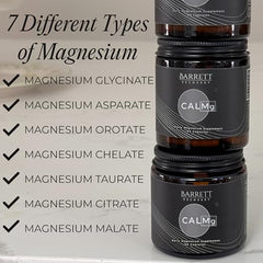 Close-up of CALMg capsules showing a seven-form magnesium blend.