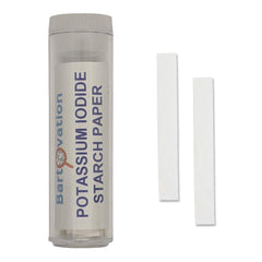 Bartovation potassium iodide test strips vial close-up for quick sanitizer checks