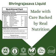 Bahringrajasava bottle being poured, convenient daily tonic for scalp care.