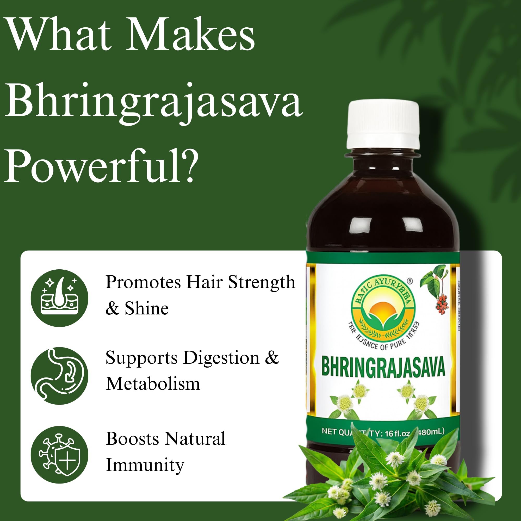 Close-up of herbal blend ingredients in BASIC AYURVEDA formula.