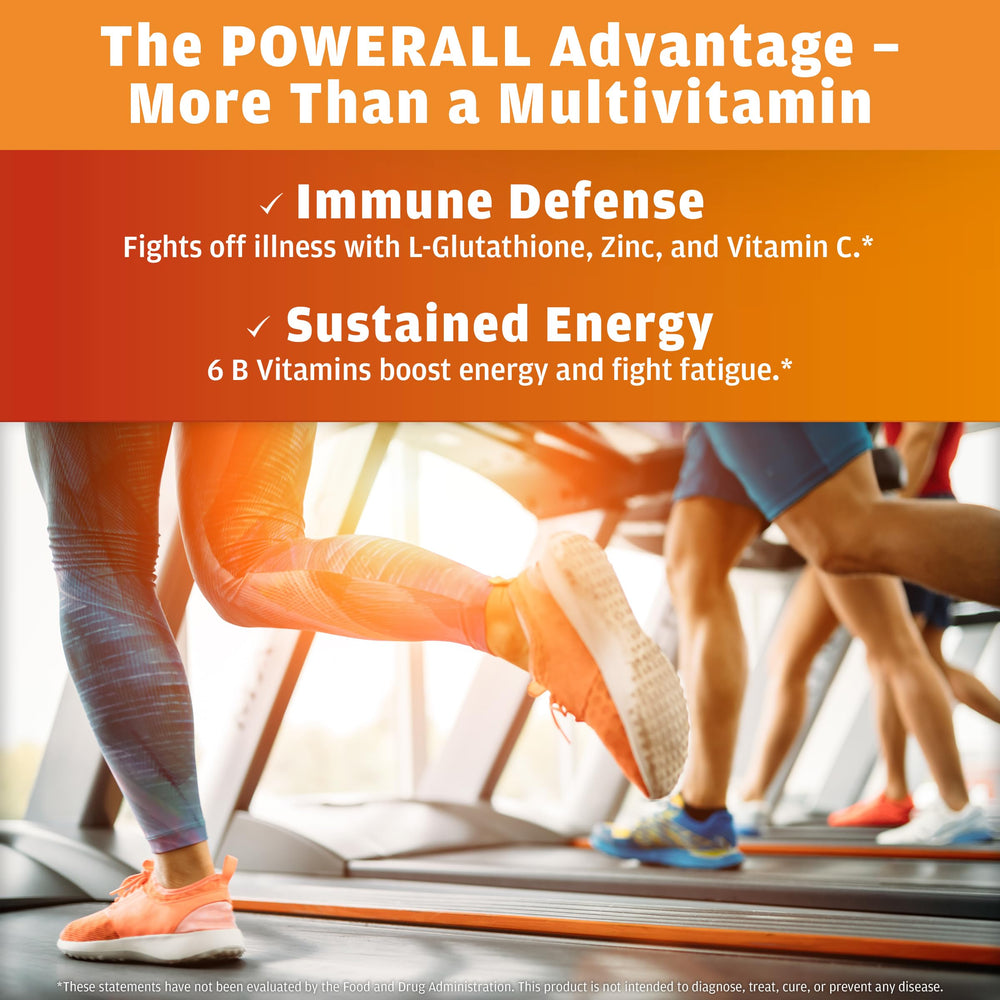 Basic Brands Powerall multivitamin tablets close-up highlighting iron inclusion benefits