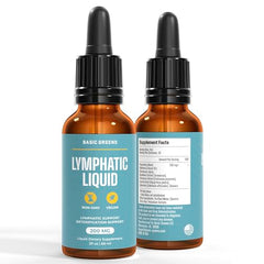 Close-up of Basic Greens Lymphatic Support Liquid dropper for convenient on-the-go dosing.