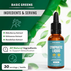 Basic Greens Lymphatic Support Liquid pour into glass for easy daily ritual.