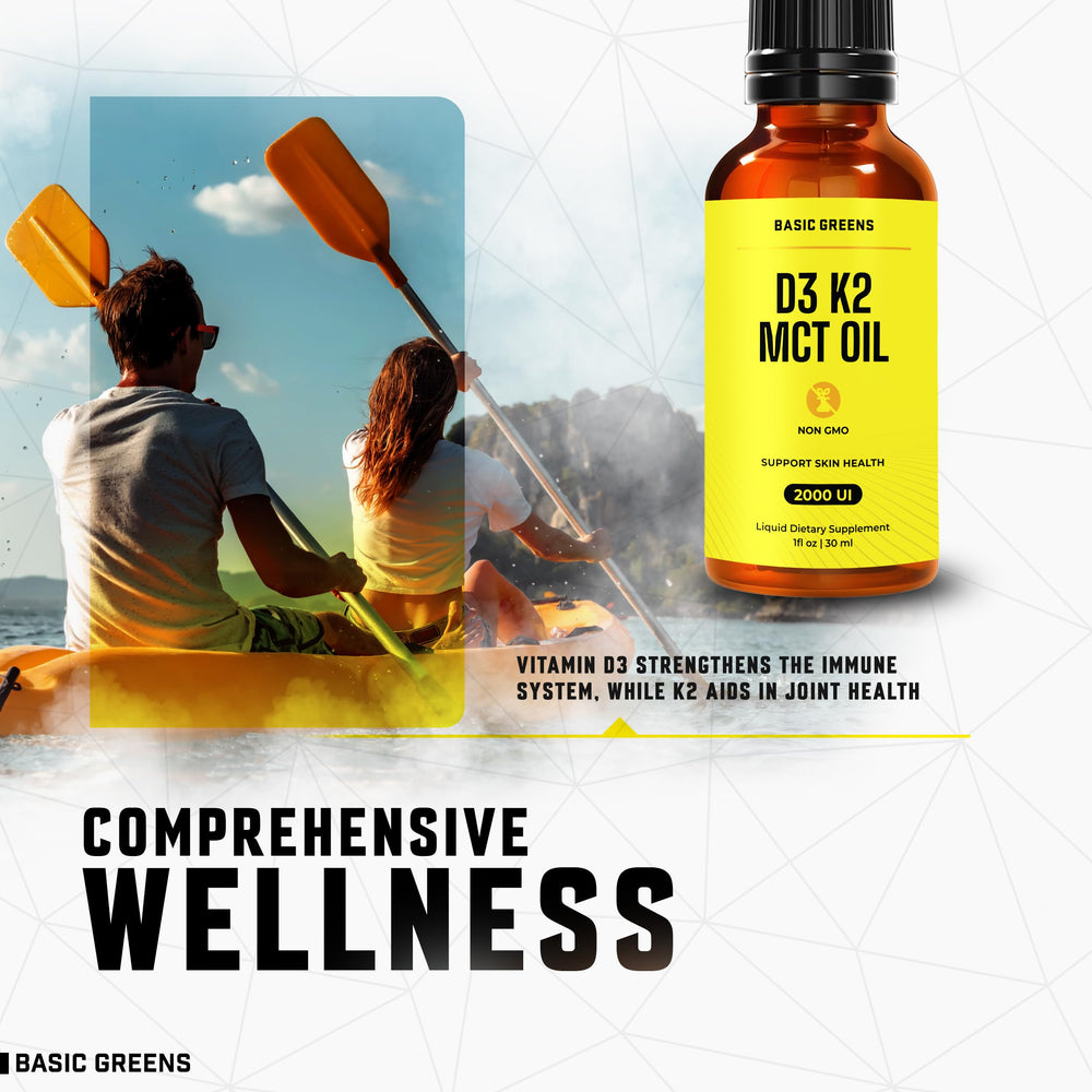 Label on BASIC GREENS Vitamin D3 K2 drops made in the USA
