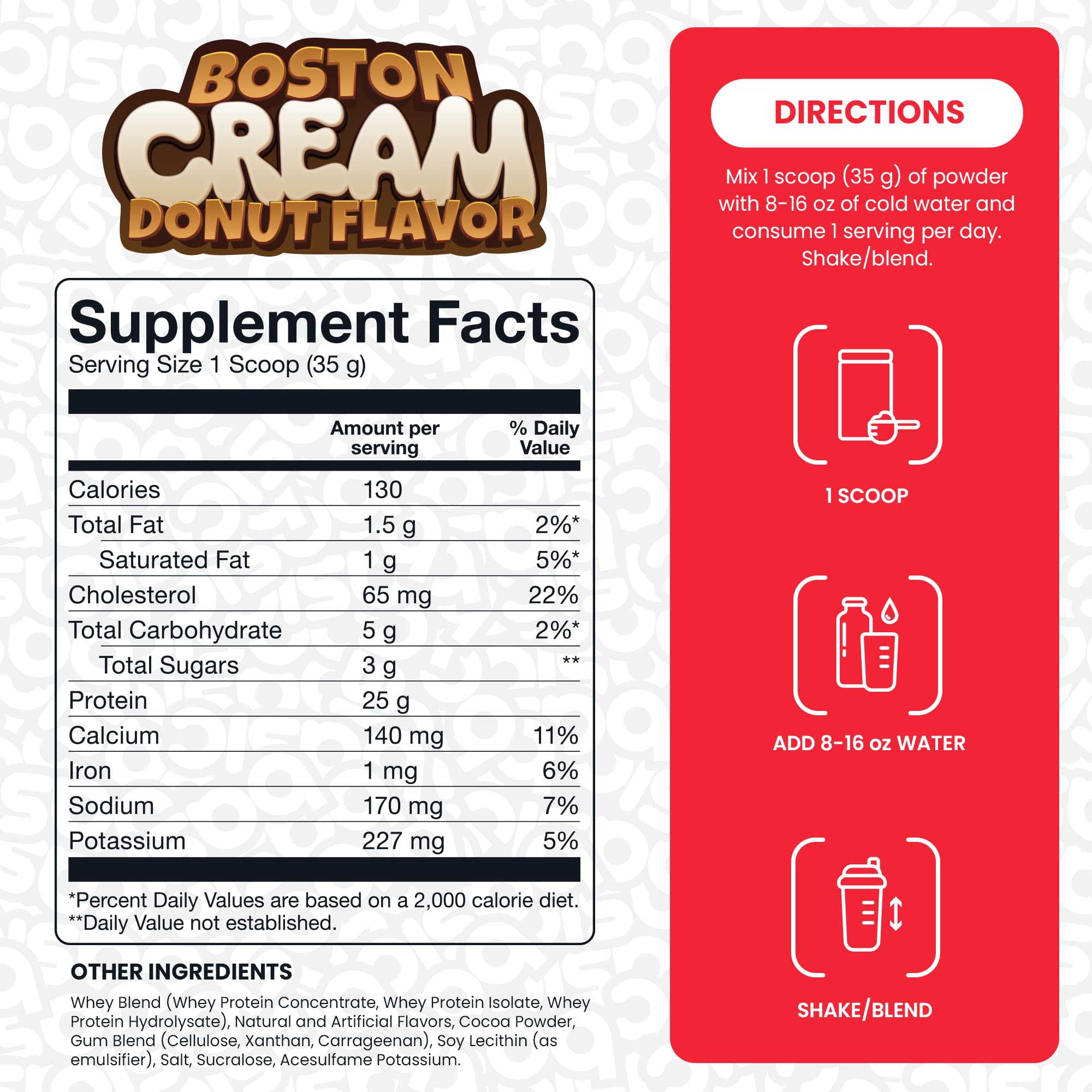 BASIC SUPPLEMENTS Boston Cream Donut flavor shake for post-workout satisfaction.