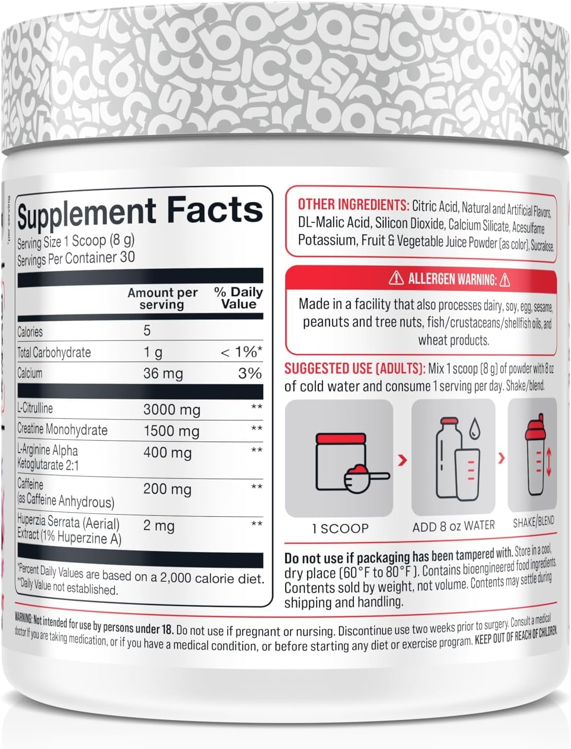 Basic Supplements Pre-Workout powder dissolving for improved endurance and pumps