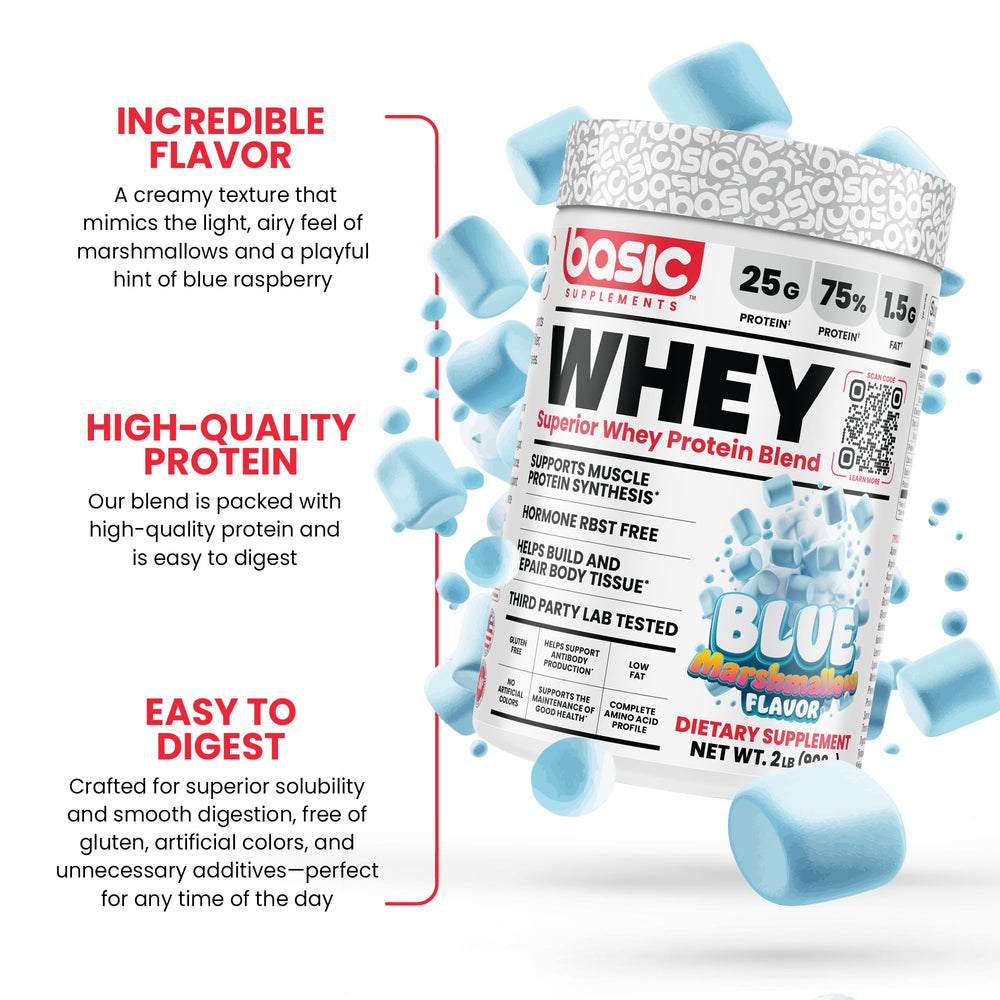 BASIC SUPPLEMENTS brand label highlights gluten-free, RBST-free, and tested quality