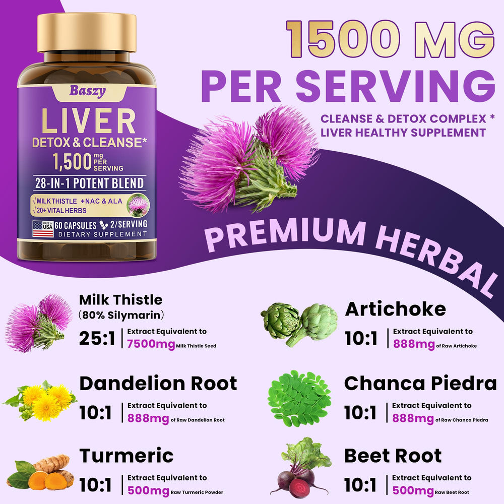 Baszy liver health with artichoke extract and bile flow support.