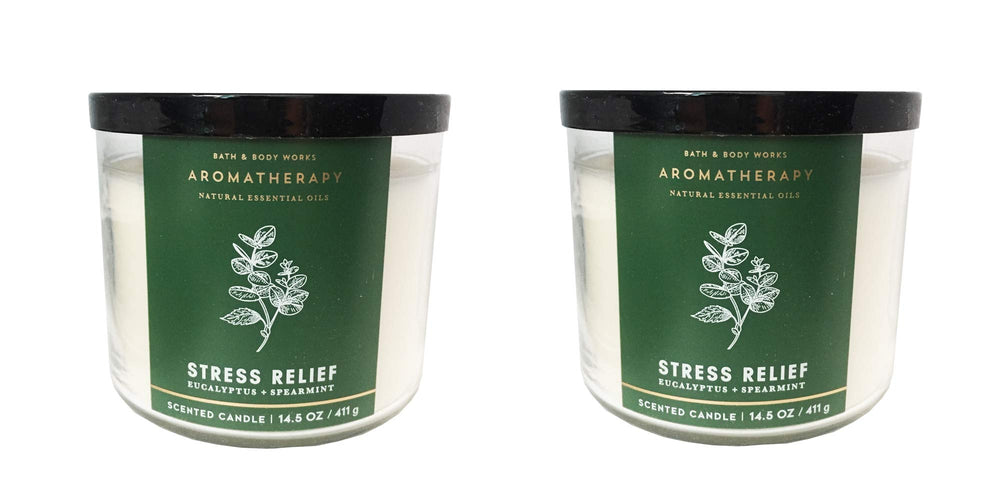 Bath and Body Works Aromatherapy 3-Wick Candle Eucalyptus Spearmint on side view for long-lasting fragrance.