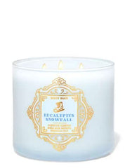 Bath & Body Works Eucalyptus Snowfall 3-Wick Candle, 14.5 oz, crisp winter fragrance.