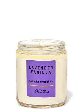 Bath & Body Works Lavender Vanilla 7oz candle, single wick, ideal for relaxing evenings.