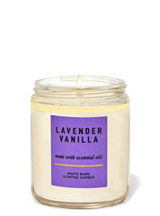 Bath & Body Works Lavender Vanilla 7oz candle, single wick, ideal for relaxing evenings.