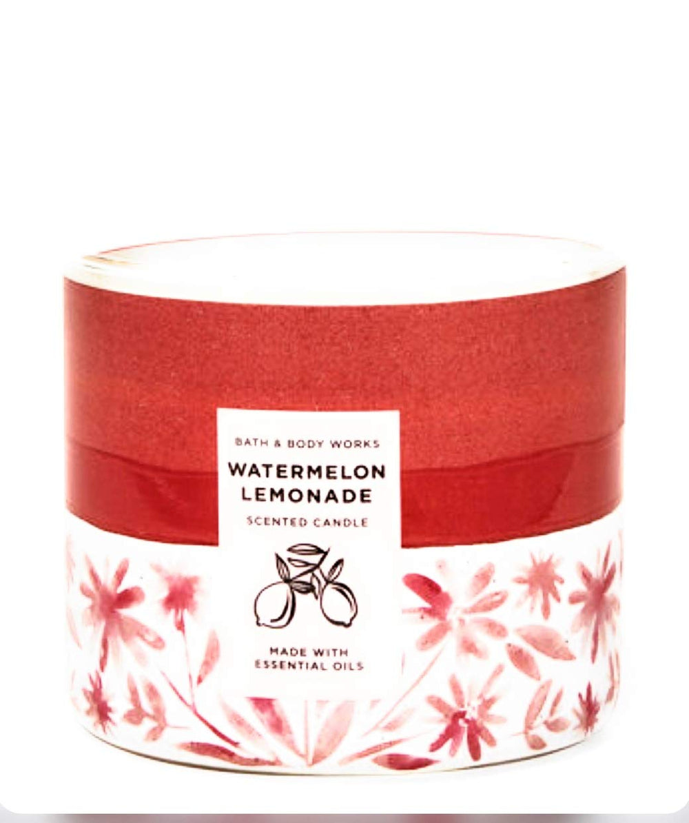 Bath & Body Works Watermelon Lemonade 3-Wick candle front view for fresh spring ambiance.