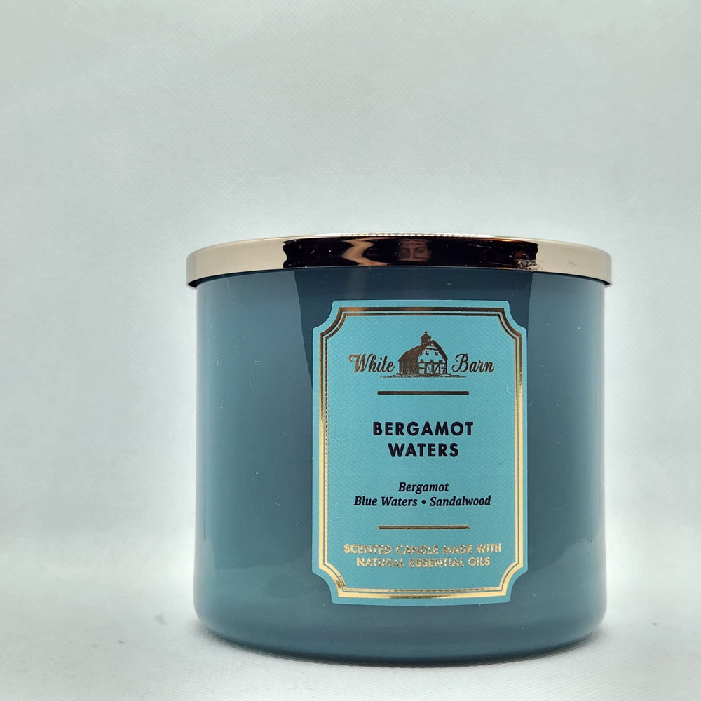 Bath & Body Works White Barn Bergamot Waters 14.5 oz candle with room-filling aroma.