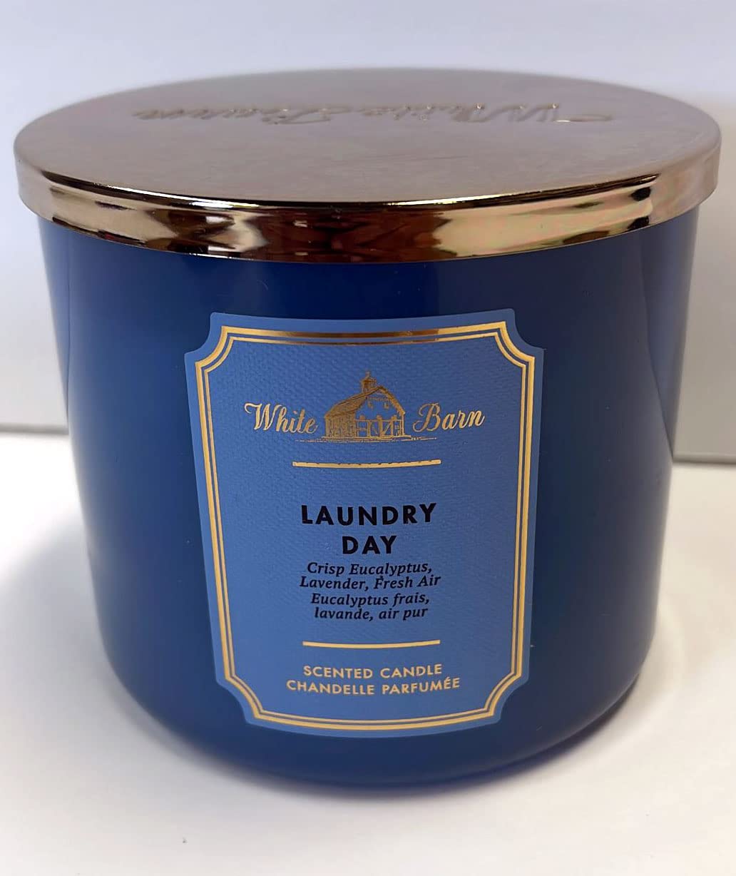 Bath and Body Works White Barn Laundry Day artwork highlights decorative packaging and calming scent.