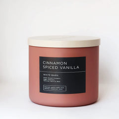 Bath & Body Works White Barn Cinnamon Spiced Vanilla 3-Wick Candle jar for cozy home fragrance.