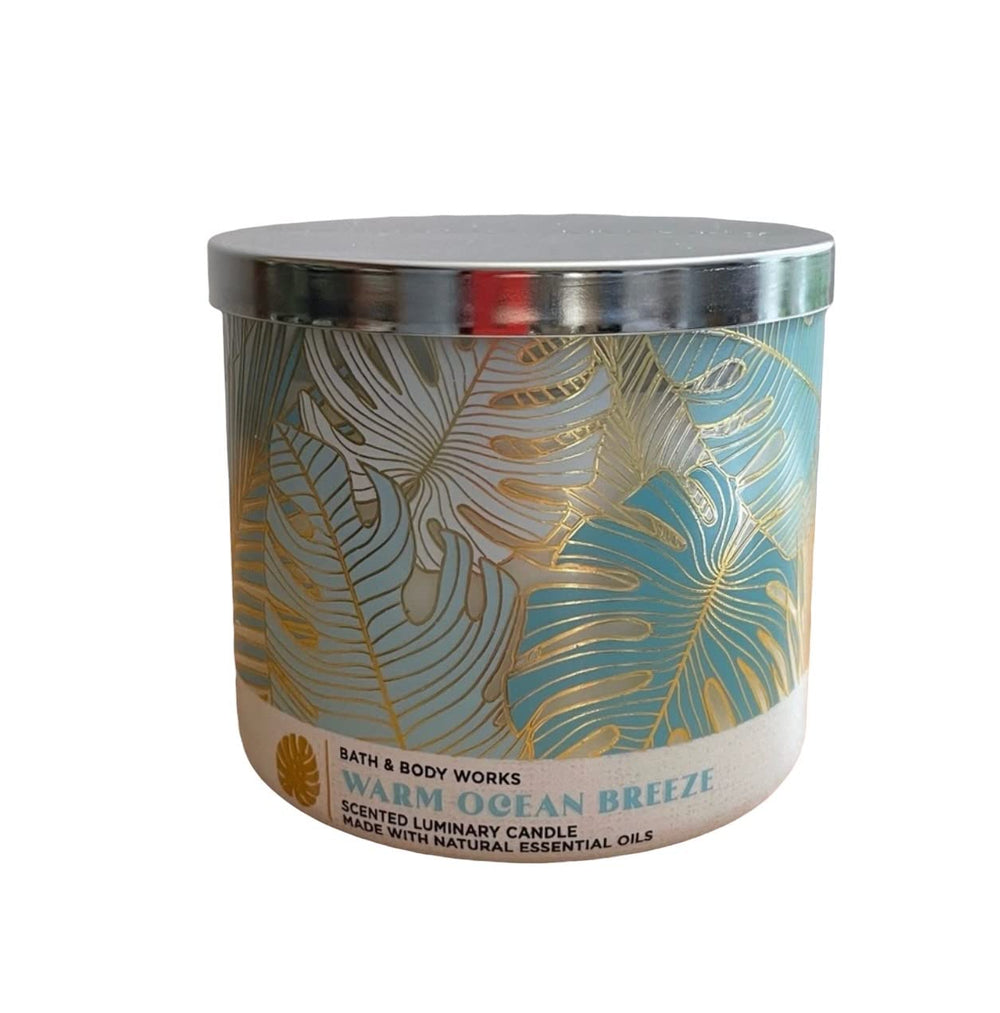 Bath & Body Works White Barn Warm Ocean Breeze candle wood cap detail for premium design.