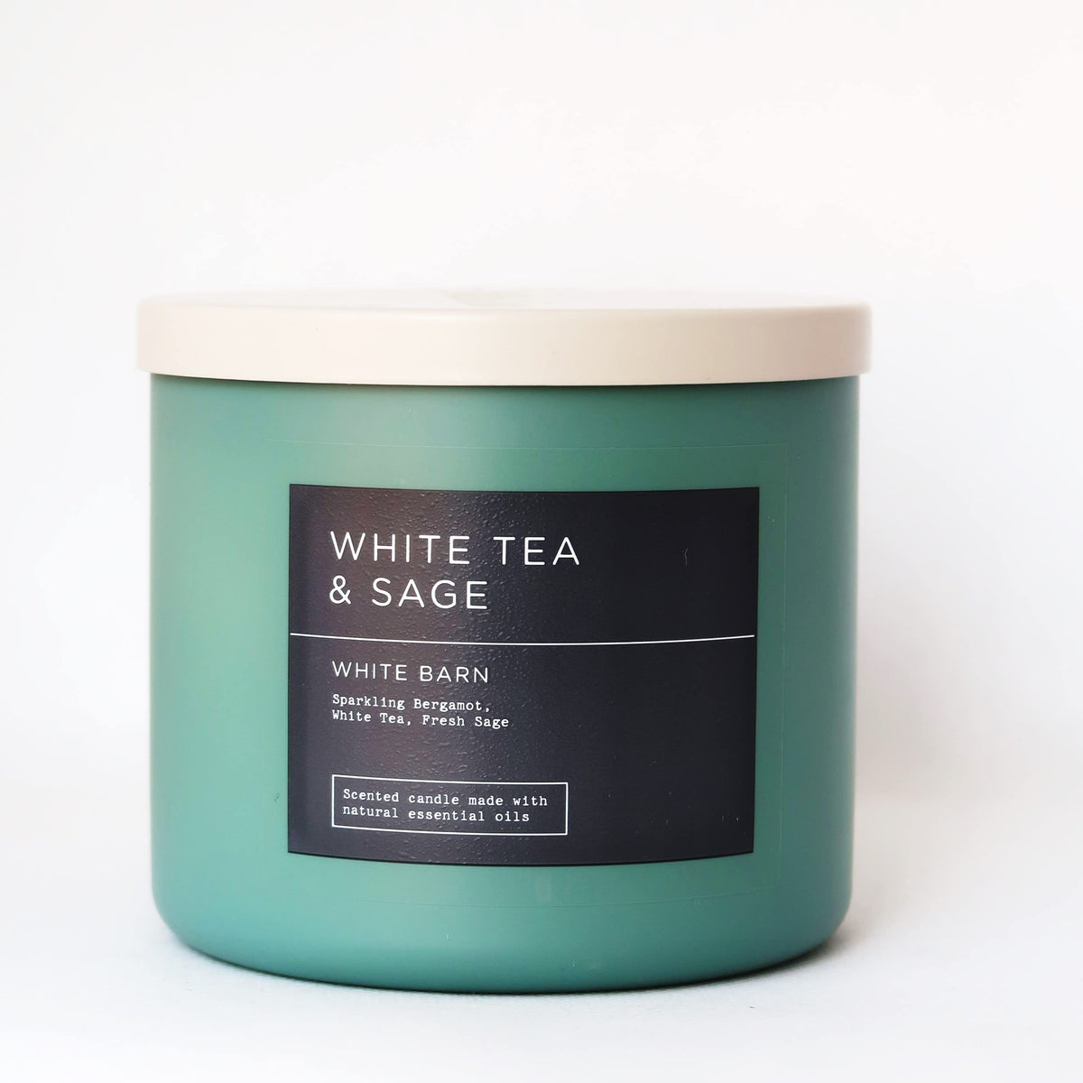 Bath & Body Works White Tea & Sage 3-Wick Candle jar for calming ambiance.