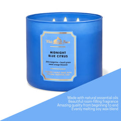 Bath and Body Works White Barn 3-Wick Candle Midnight Blue Citrus wax detail delivers rich aroma.