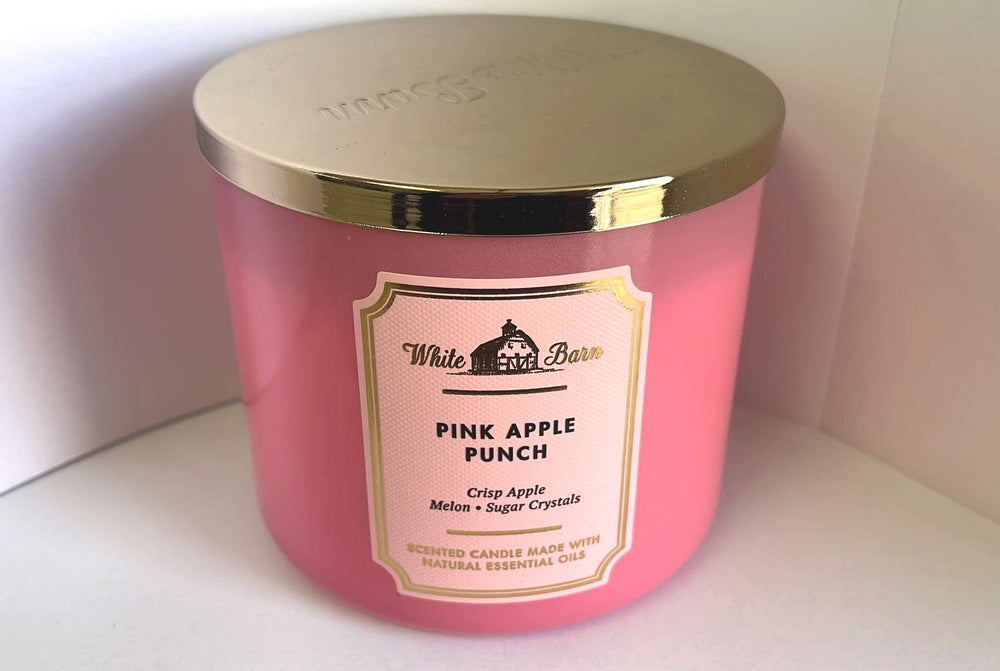 Bath Body Works White Barn 3-Wick Candle Pink Apple Punch in a chic jar delivering long-lasting aroma