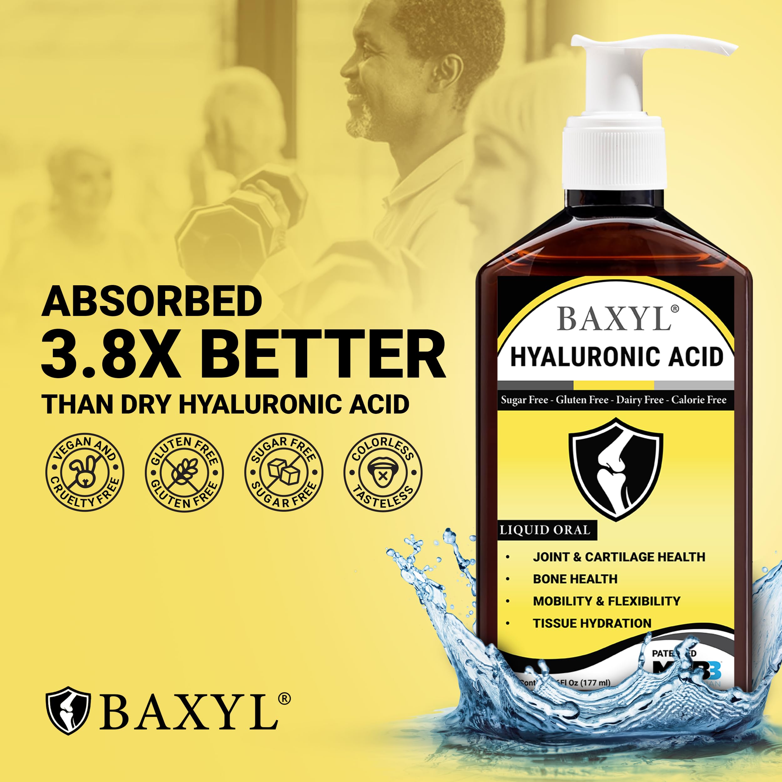BAXYL packaging shows vegan gluten-free formula for clean living.