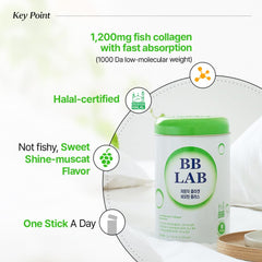 BB LAB shine muscat flavor stick close-up highlighting tasty, easy collagen intake.
