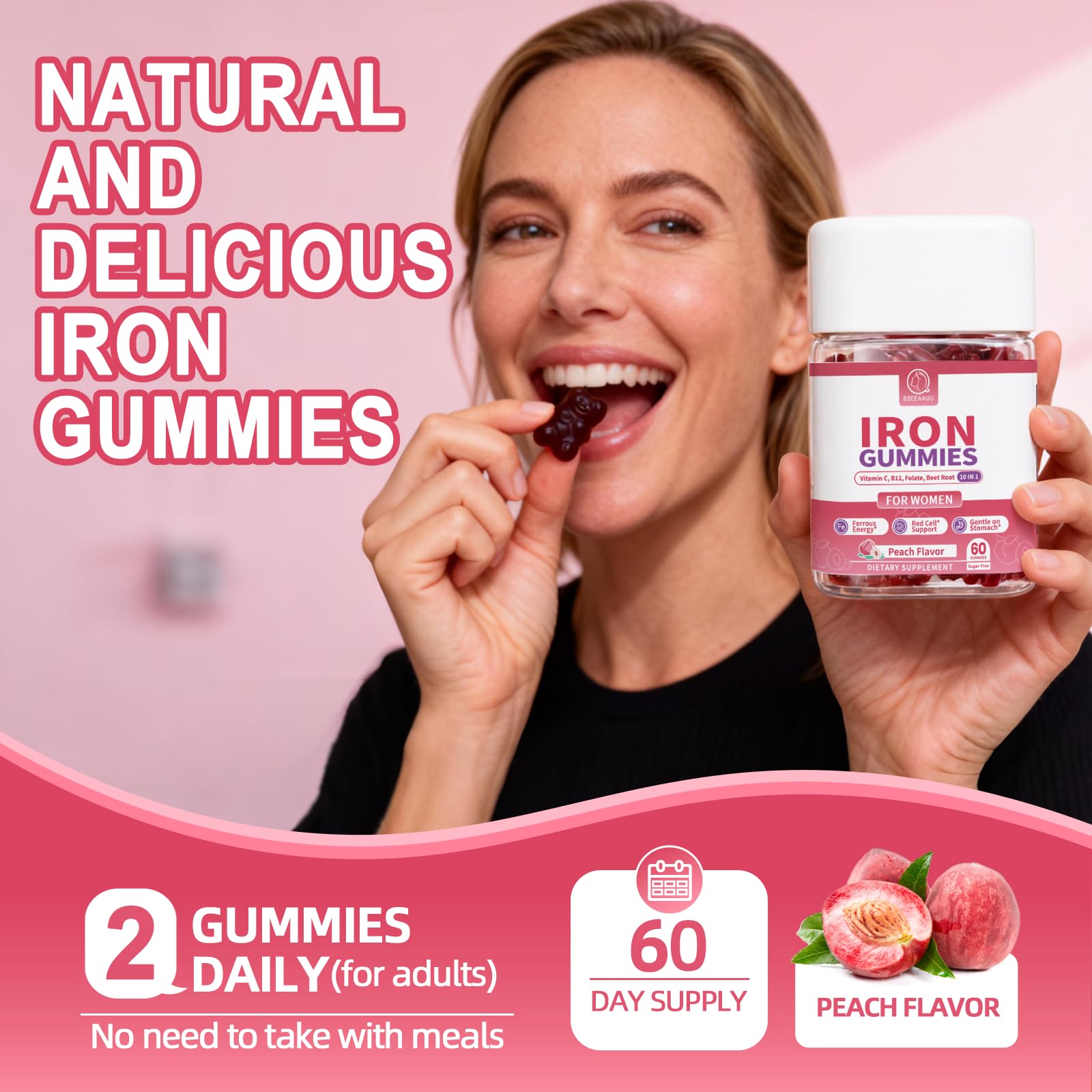 BBEEAAUU Peach flavor gummies simplify daily supplementation for lifestyle.