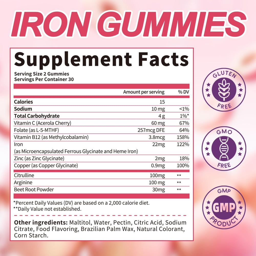 BBEEAAUU Iron Gummies Women 10-in-1 formula supports energy and overall wellness.