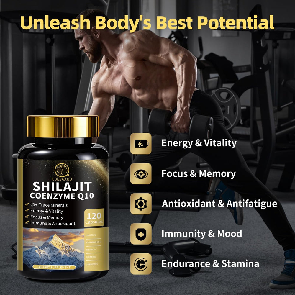 BBEEAAUU Shilajit with CoQ10 blend bottle for endurance support