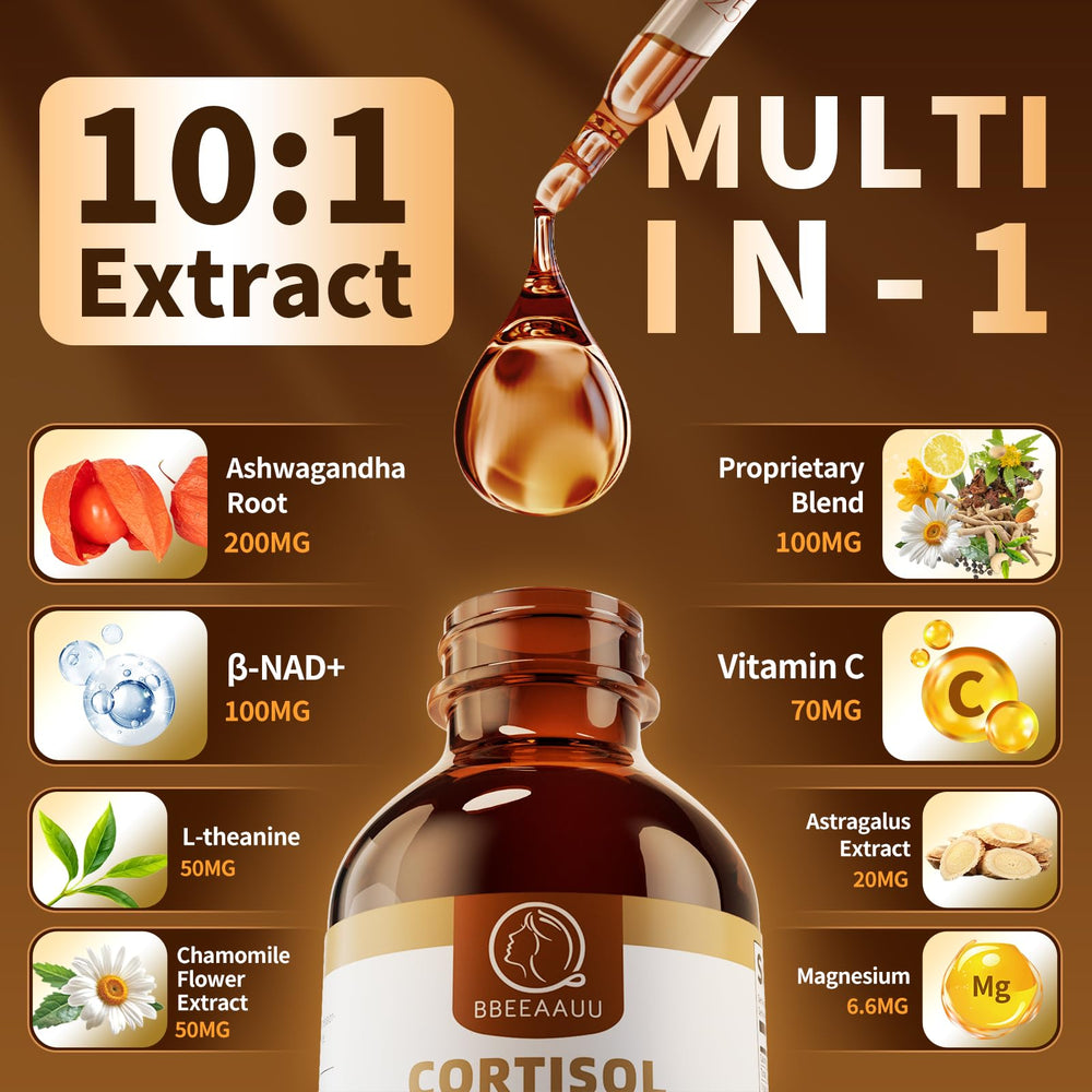 BBEEAAUU cortisol supplements focus energy drops for steady daytime energy.