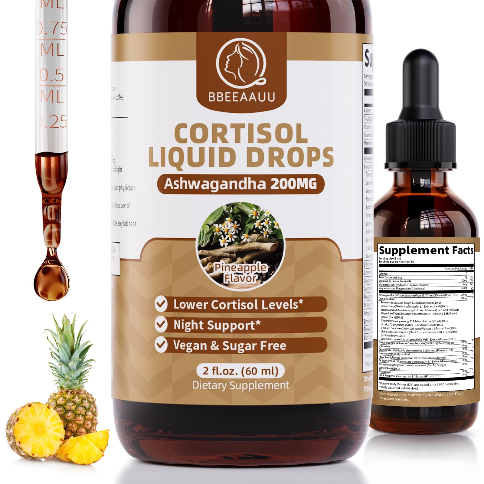 BBEEAAUU cortisol supplements night use bottle ready for restful evenings and clearer mornings.