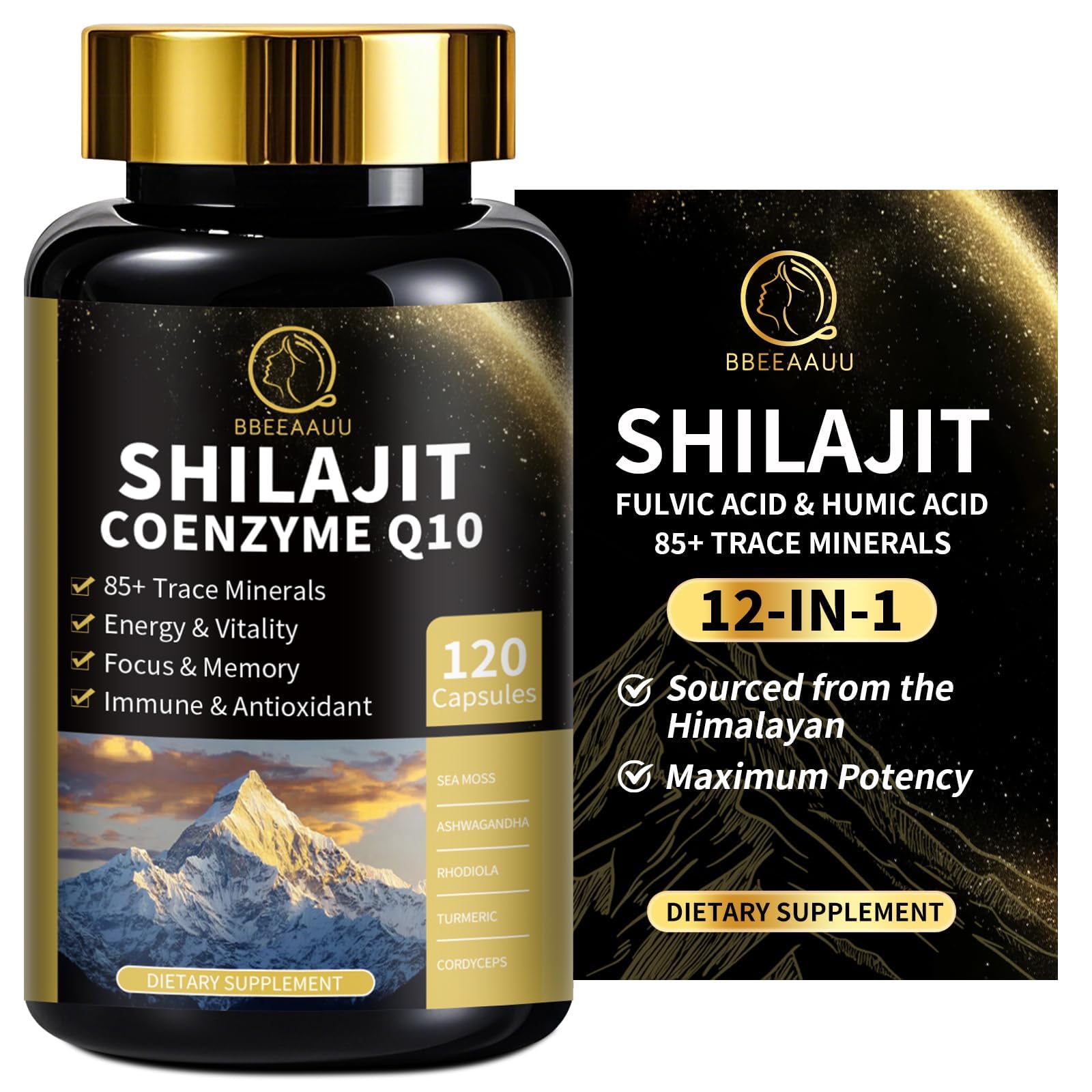 BBEEAAUU Shilajit for Men bottle with sea moss signaling energy support