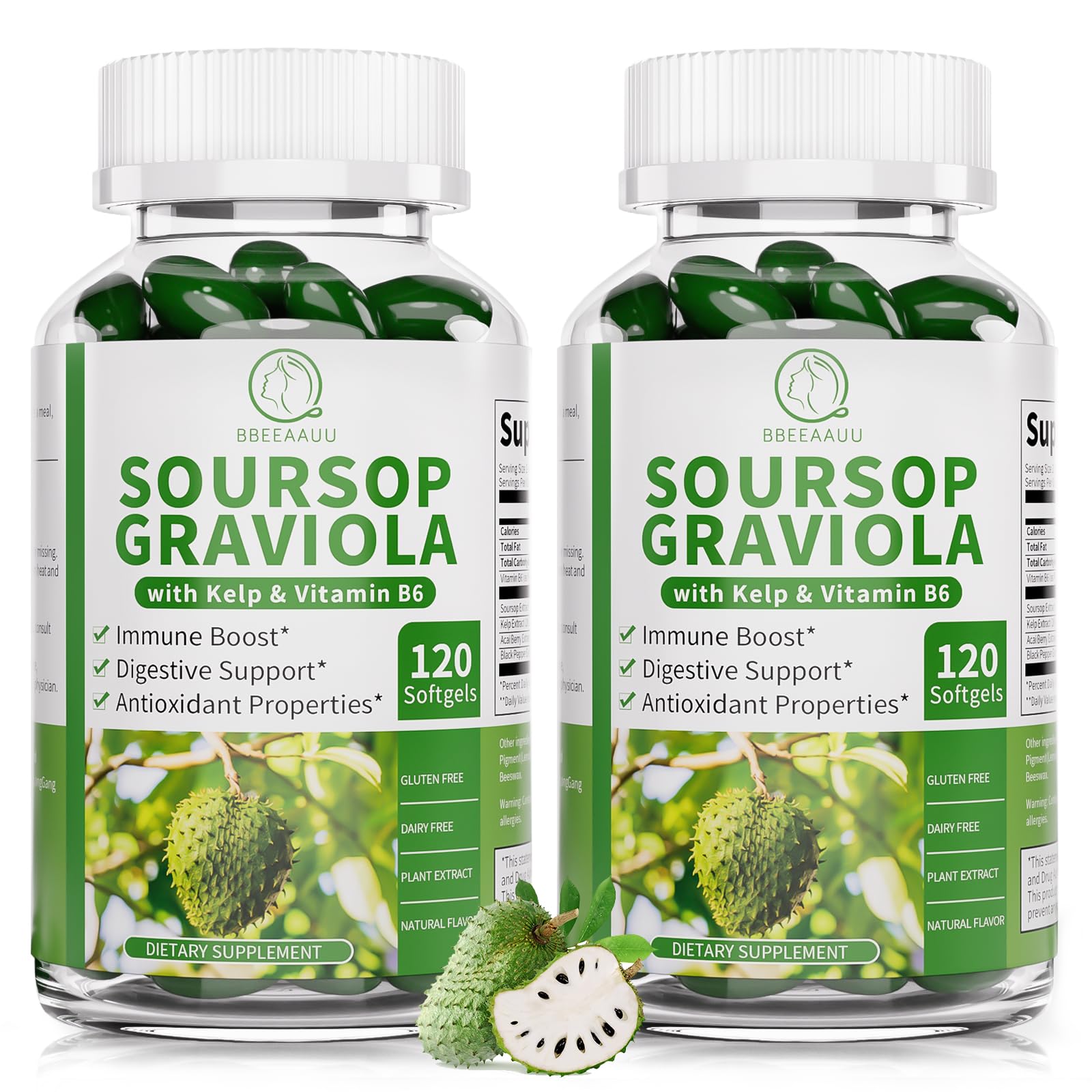 BBEEAAUU soursop graviola capsules bottle for vegan gluten-free daily support