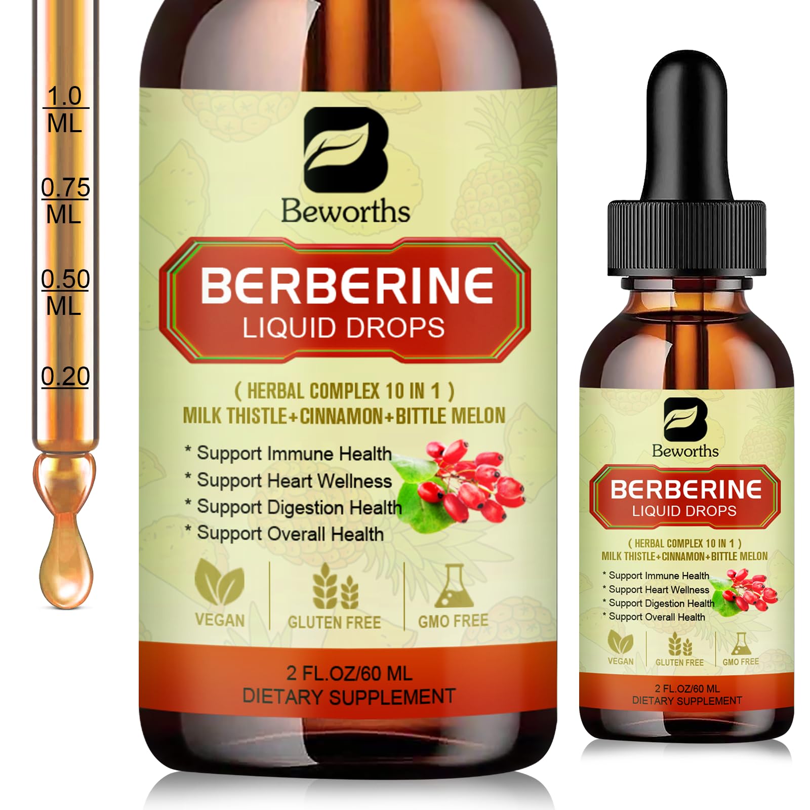 B BEWORTHS Berberine liquid drops bottle for digestion support.