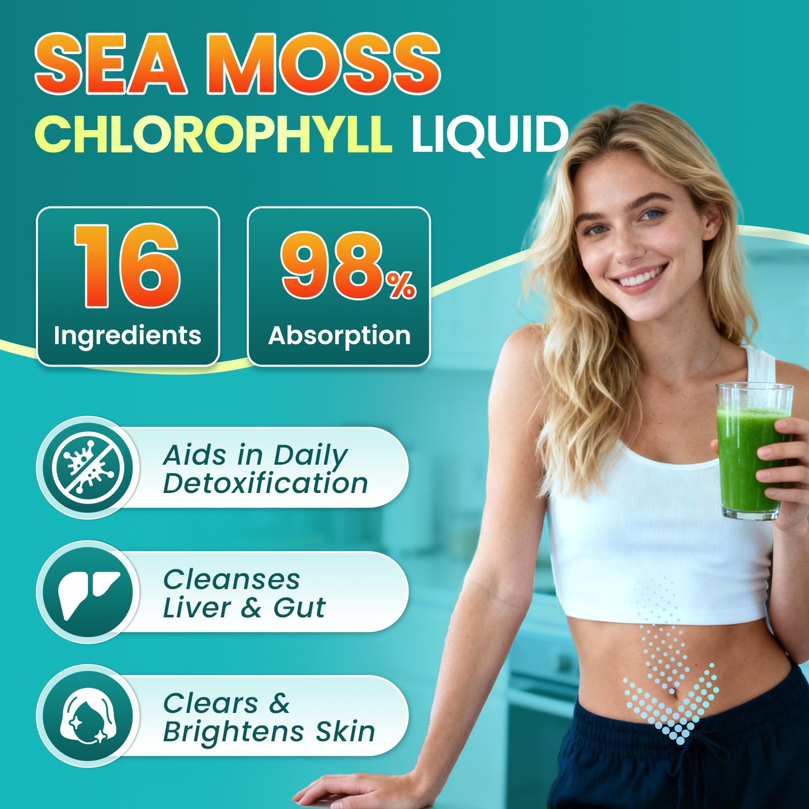 Dropper dispensing Sea Moss Drops highlights easy daily dosing.