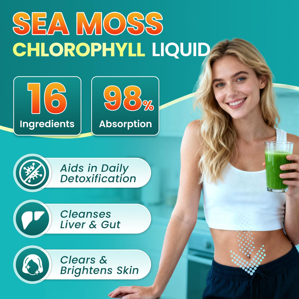 Dropper dispensing Sea Moss Drops highlights easy daily dosing.