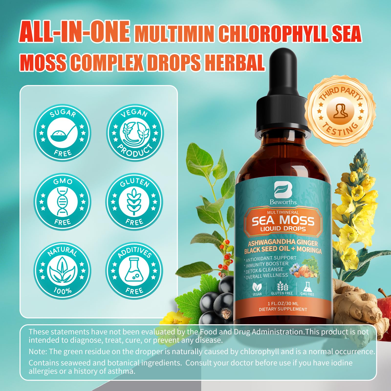 Sea Moss Drops poured into tea demonstrates simple daily integration.