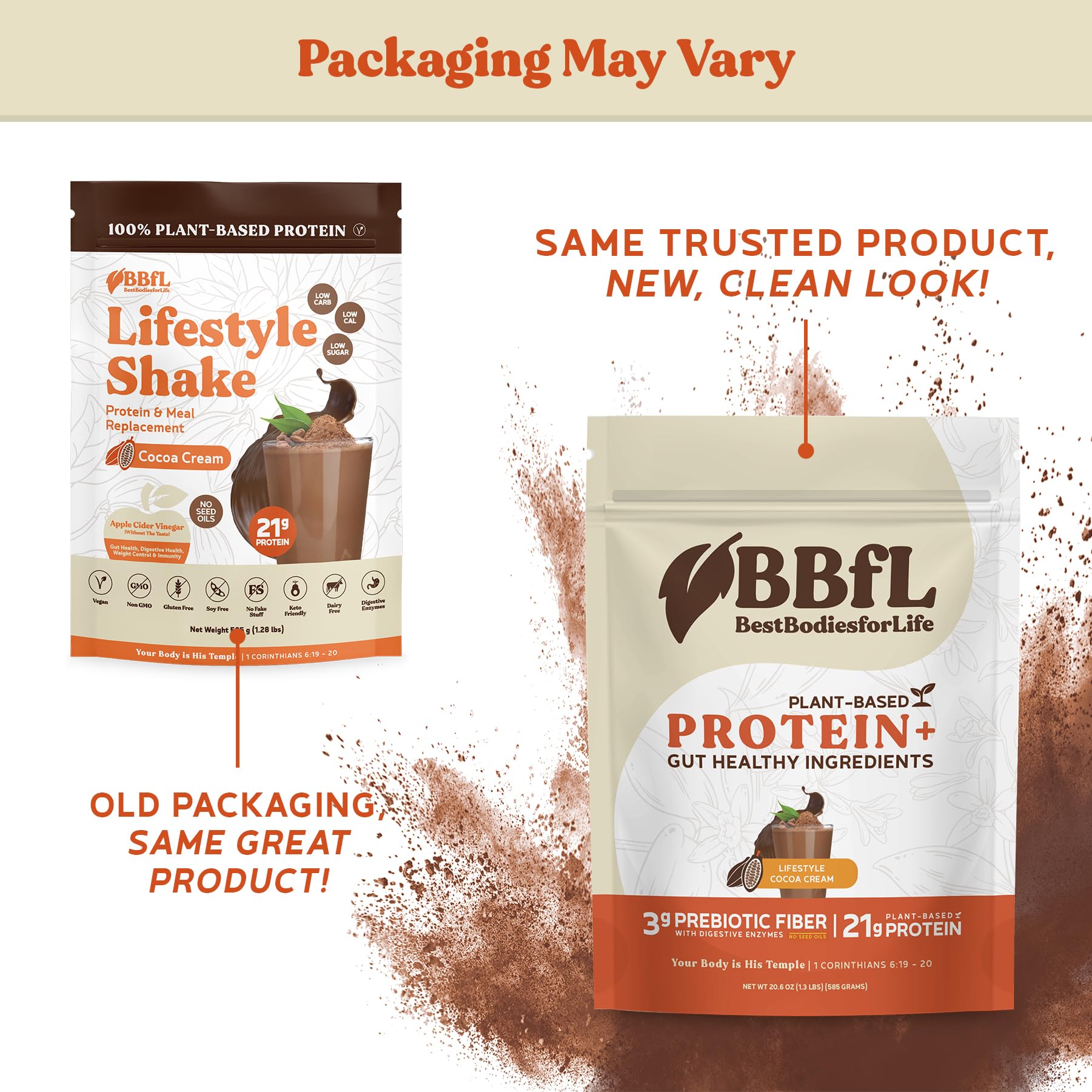 BBfL shake being poured — smooth cocoa cream for a quick post-workout snack.