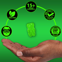 Gummies label on BBS Best Beard Stuff showing 620,000 mcg biotin content.