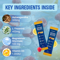 Bcuelov Cortisol Drink Mix stick packs enable easy, mess-free wellness on busy days.